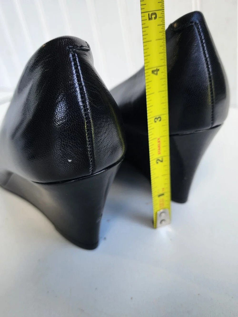 Nine West Women’s Leather Wedge Low Heels Mybell Black Slip On Sz 7.5 M